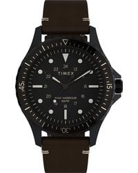 Timex - Navi Xl 41mm Watch – Black Stainless Steel Case & Dial With Brown Genuine Leather - Lyst