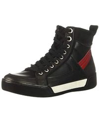 calvin klein black leather high top trainers