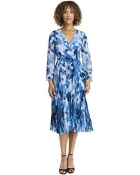 Maggy London - Elegant Wrap Midi Long Sleeve V-neck Pleated Skirt-versatile Wedding Guest Dresses - Lyst