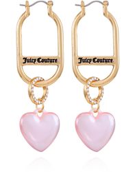 Juicy Couture - Goldtone Light Pink Heart Drop Hoop Earrings - Lyst
