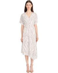 Maggy London - V-neck Dolman Sleeve Asymmetrical Handkerchief Hem-midi Length A-line-formal Evening Dress - Lyst