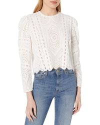 The Kooples - Long Sleeve Embroidered Top With Scalloped Hemline And Eyelets Off-white - Lyst