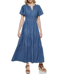Tommy Hilfiger - S Tiered Split Neck Short Sleeve Casual Dress - Lyst