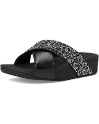 Fitflop - Lulu Crystal-mix Metallic Cross Slides Wedge Sandal - Lyst