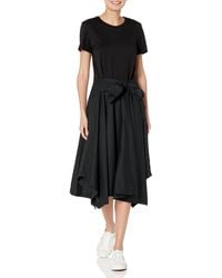 DKNY - Mixed-media Tie-front Short Sleeve Knit Dress - Lyst