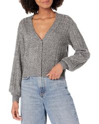 PAIGE - Sofie Cardigan Cropped Full Sleeves Cable Knit In Heather Grey/silver - Lyst