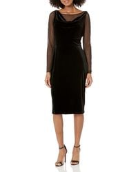 DKNY - Long Sleeve Mesh Velvet Combo Cowl Neck Dress - Lyst