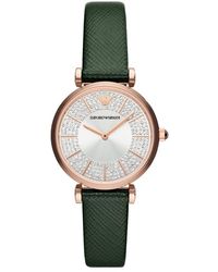 Emporio Armani - Two-hand Green Leather Watch - Lyst
