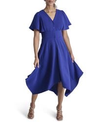 DKNY - Short Sleeve V-neck Fit & Flare Midi Dress - Lyst