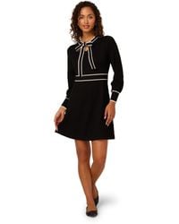 Adrianna Papell - Tie Neck Tipped Fit And Flare Knee Length Sweater Dress - Lyst