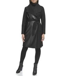 Kenneth Cole - Oversized Collar Full Length Faux Leather Jacket - Lyst