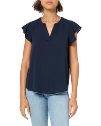 Adrianna Papell - Solid Short Ruffle Sleeve Popover Blouse - Lyst
