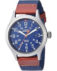 Timex - Expedition Scout 40mm Watch – Gray Case Blue Dial With Blue & Brown Fabric & Leather - Lyst
