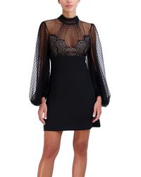 BCBGMAXAZRIA - Long Puff Sleeve Mock Neck A Line Mini Evening Dress - Lyst
