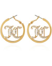 Juicy Couture - Goldtone Hoops With J & C Glass Stone Bedazzled Initials Logo Earrings - Lyst