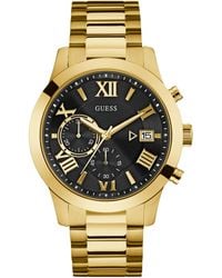 Guess - Gold-tone Stainless Steel + Black Chronogaph Bracelet Watch With Date. Color: Gold-tone/black - Lyst