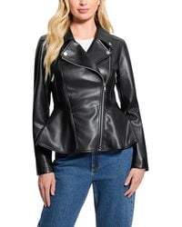Guess - Long Sleeve Ivy Peplum Moto Jacket - Lyst