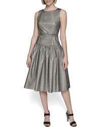 Karl Lagerfeld - Paris Sleeveless Boat Neck Drop Waist Belted Midi Dress - Lyst