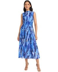 Maggy London - Empire Waist Mock Neck Sleeveless Midi-flowy Semi Sheer Line Wedding Guest Dress - Lyst
