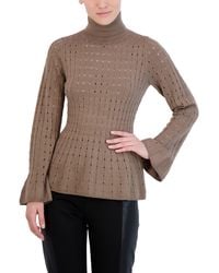 BCBGMAXAZRIA - Fitted Peplum Sweater Long Sleeve Bell Cuff Turtle Neck Ruffle Hem Top - Lyst