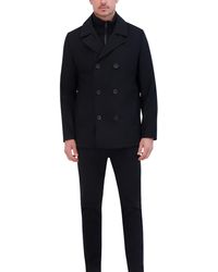 Kenneth Cole - Notched Lapel Wool Pea Coat Knit Bib - Lyst