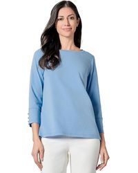 Kasper - Cotton Span Jersey 3q Sleeve Button Tee - Lyst