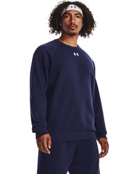 Under Armour - Herentrui Rival Fleece Crew Midnight Marineblauw Wit - Lyst