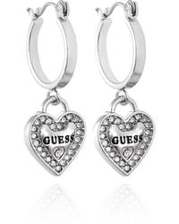 Guess - Boucles d'oreilles créoles argentées avec logo en forme de cœur - Lyst