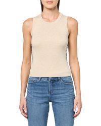 DKNY - Sleeveless Side Logo Ribbed Jeans Sweater - Lyst