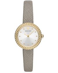 Emporio Armani - Two-hand Taupe Leather Watch - Lyst