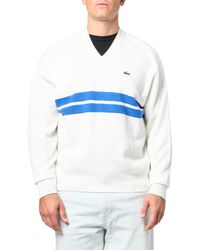 Lacoste - Long Sleeve Relaxed Fit V-Neck Sweater With Stripes (Flour/Ladigue) Sweater - Lyst