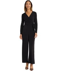 Maggy London - Elegant Wide-leg Long Sleeve V-neck Wrap Bodice With Cinched Waist-formal Evening Jumpsuit - Lyst