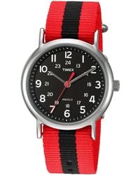 Timex - Twc030800 Weekender 38mm Red/black Stripe Nylon Slip-thru Strap Watch - Lyst