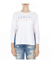 Emporio Armani - A|x Armani Exchange 3/4 Sleeve Side Slit Knit Logo Sweater - Lyst