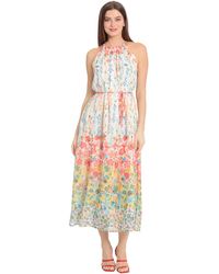 Maggy London - Floral Printed Halter Maxi With Waist Tie - Lyst