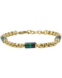 Fossil - Stainless Steel Gold-tone/malachite Box Chain Bracelet - Lyst