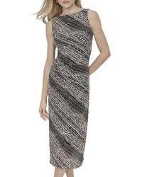 DKNY - Sleeveless Jewel Neck Side Ruching Midi Dress - Lyst