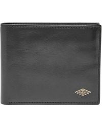 Fossil - Mens Ryan Leather Rfid Blocking Bifold With Flip Id Wallet Wallet - Black - Lyst