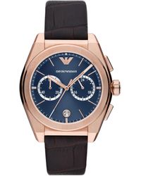 Emporio Armani - Chronograph Brown Leather Band Watch - Lyst
