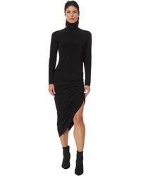 Norma Kamali - Long Sleeve Turtleneck Side Drape Dress To Midcalf - Lyst