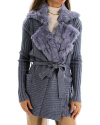 La Fiorentina - Knit Ribbed Sweater With Rex Rabbit Fur Enveloped Collar - Lyst