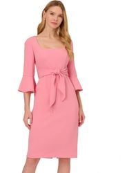 Adrianna Papell - Stretch Crepe Bell Sleeve Dress With Scoop Neck Tie Front - Lyst