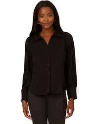 Adrianna Papell - Open V-collar Ruffle Trim Knit Top With Long Puff Sleeves - Lyst