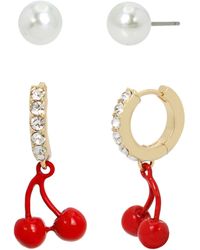 Betsey Johnson - S Cherry Cluster Charm Huggie Duo Earring Set - Lyst