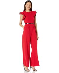 Calvin Klein Belted Jumpsuit With Flutter Sleeves - Red