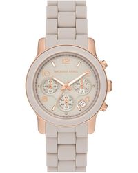 Michael Kors - Runway Chronograph Rose Gold-tone Stainless Steel And Wheat Silicone Watch - Lyst