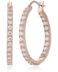 Amazon Essentials - Amazon Collection 14k Rose Gold Plated 925 Sterling Silver Round Prong-set Aaa Cubic Zirconia Hoop Earrings - Lyst