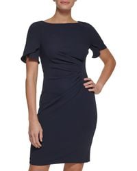 DKNY - S/s Button Sleeve Sheath With Side Ruch - Lyst