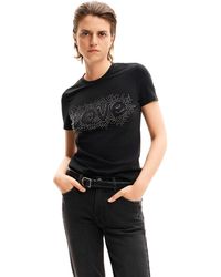Desigual - Rhinestone Love T-shirt Black - Lyst