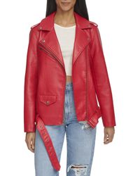 Levi's - Oversized Faux Leather Belted Motorcycle Jacket - Lyst